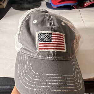 Academy Gray/White Trucker Hat Mesh Back USA Flag Patch Men's One Size